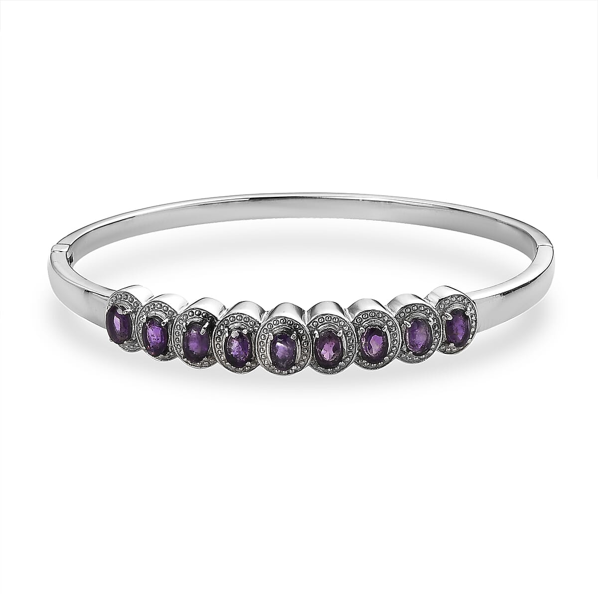 African Amethyst Bangle Bracelet in Stainless Steel (8.00 In) 3.75 ctw image number 0