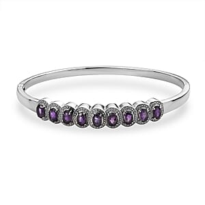 African Amethyst Bangle Bracelet in Stainless Steel (8.00 In) 3.75 ctw