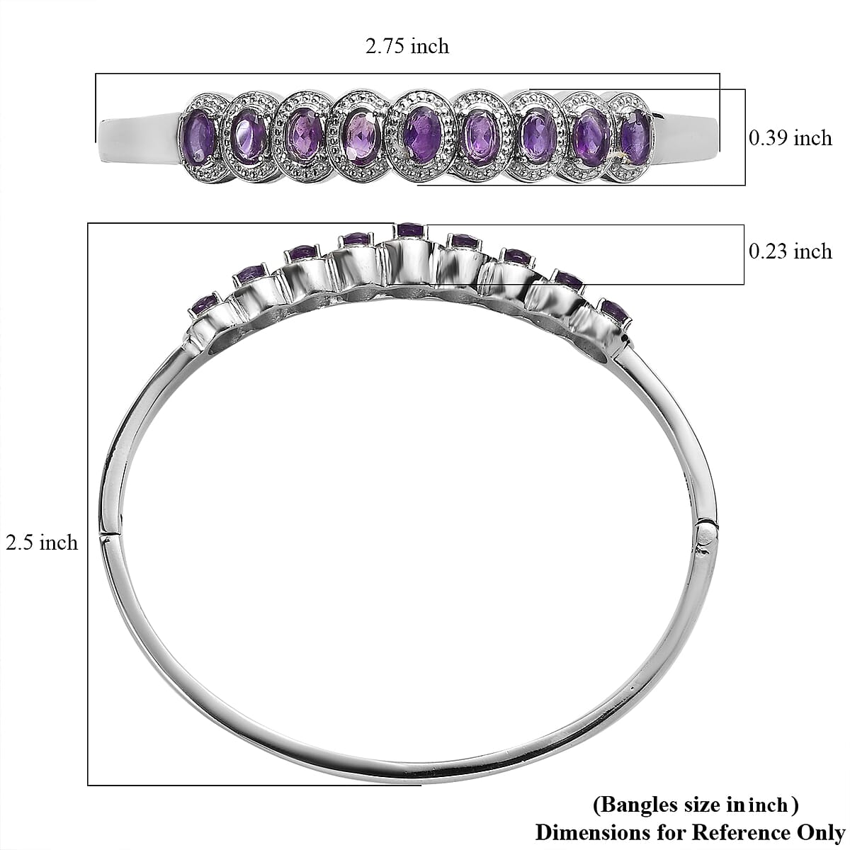 African Amethyst Bangle Bracelet in Stainless Steel (8.00 In) 3.75 ctw image number 5