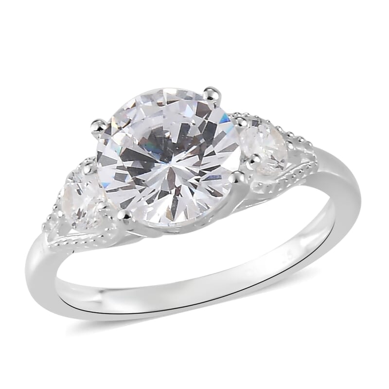 Simulated Diamond 3 Stone Ring in Sterling Silver (Size 10.0)