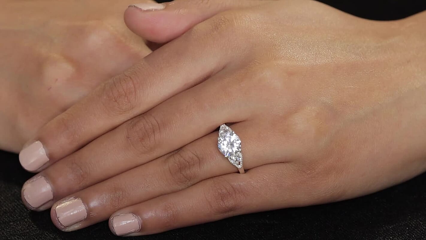 Simulated Diamond 3 Stone Ring in Sterling Silver (Size 10.0) 1.90 ctw
