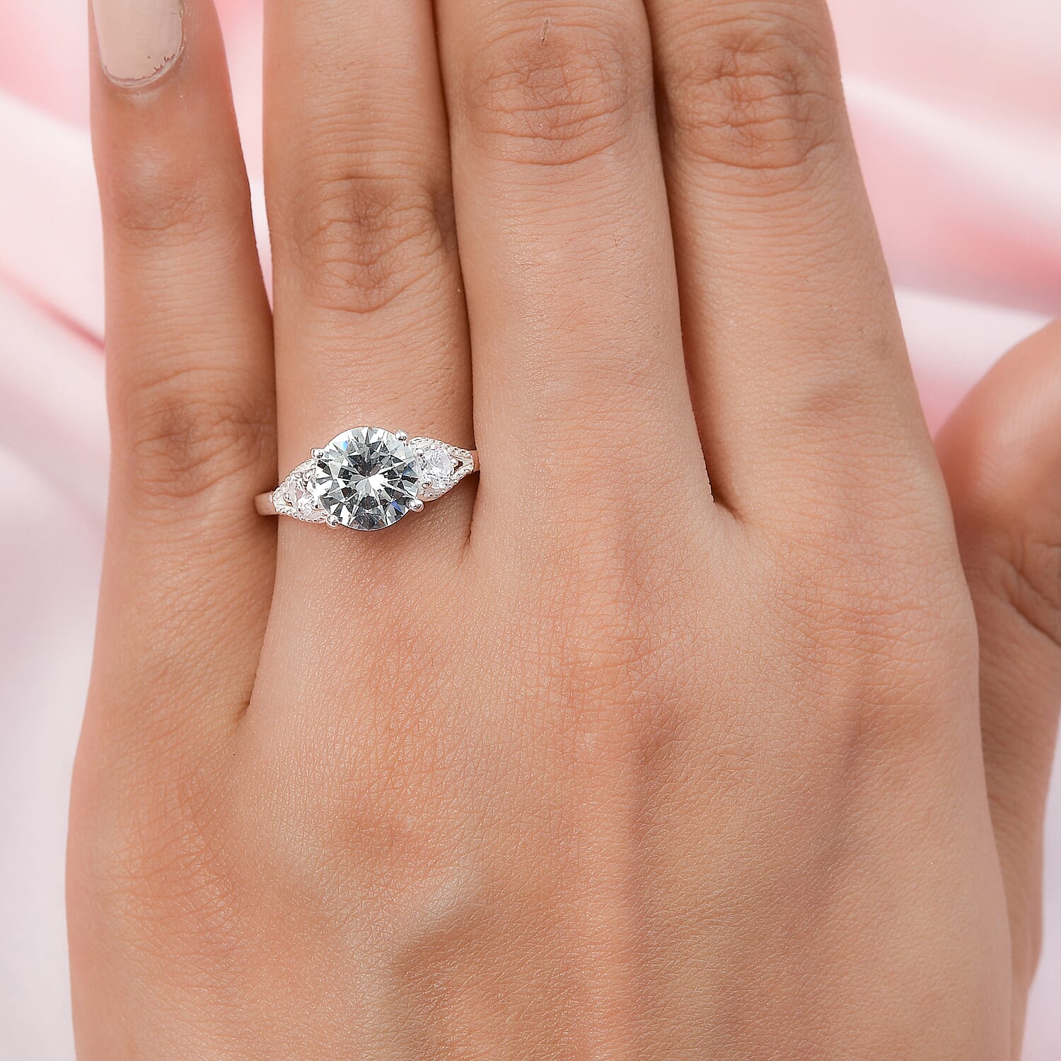 Simulated Diamond 3 Stone Ring in Sterling Silver (Size 10.0)