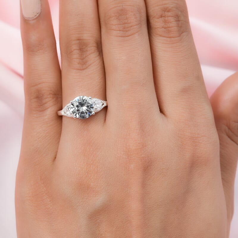 Simulated Diamond 3 Stone Ring in Sterling Silver (Size 10.0)