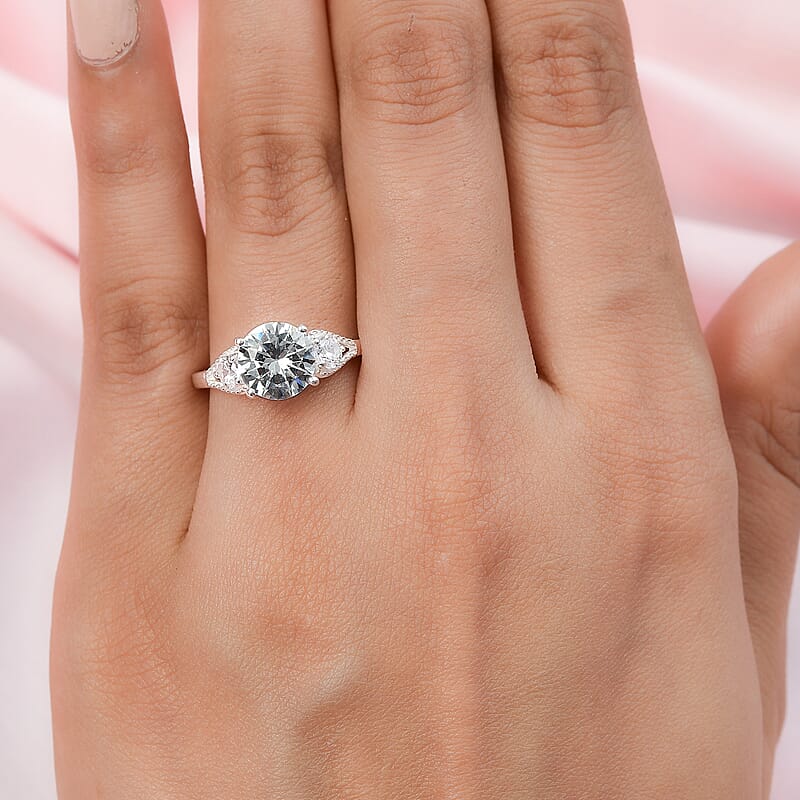 Simulated Diamond 3 Stone Ring in Sterling Silver (Size 10.0)