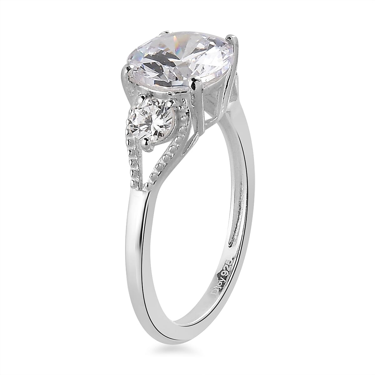 Simulated Diamond 3 Stone Ring in Sterling Silver (Size 10.0)