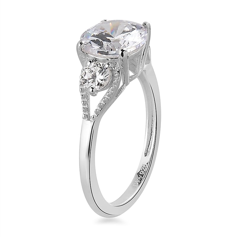 Simulated Diamond 3 Stone Ring in Sterling Silver (Size 10.0)