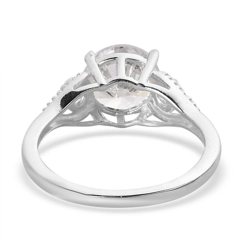 Simulated Diamond 3 Stone Ring in Sterling Silver (Size 10.0)