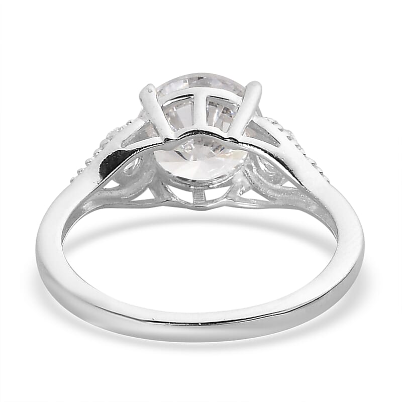 Simulated Diamond 3 Stone Ring in Sterling Silver (Size 10.0)