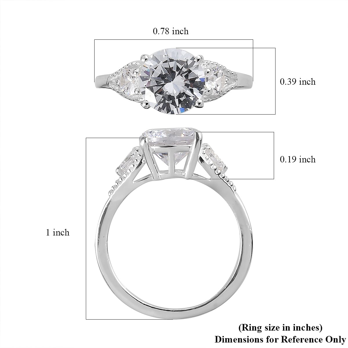 Simulated Diamond 3 Stone Ring in Sterling Silver (Size 10.0)