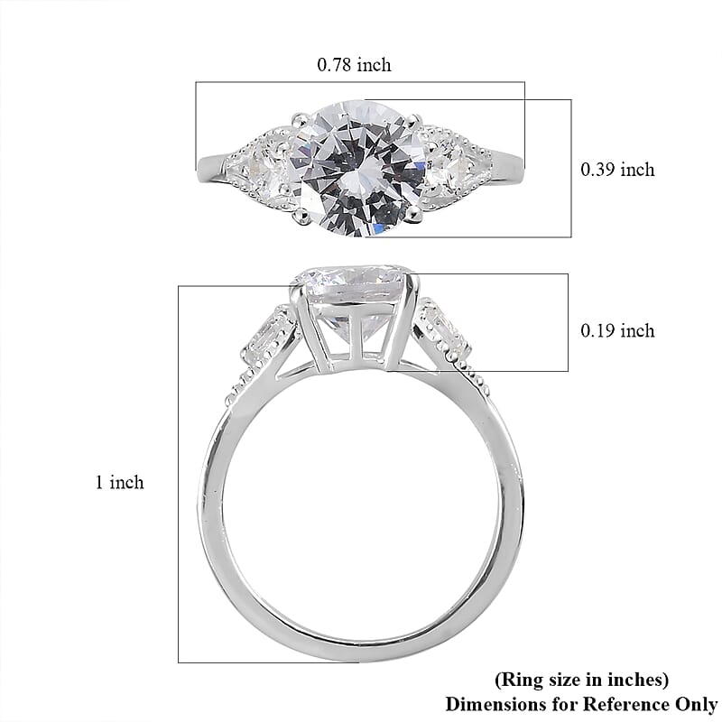 Simulated Diamond 3 Stone Ring in Sterling Silver (Size 10.0)