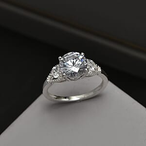 Simulated Diamond 3 Stone Ring in Sterling Silver (Size 7.0)