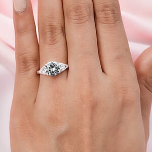 Simulated Diamond 3 Stone Ring in Sterling Silver (Size 7.0)