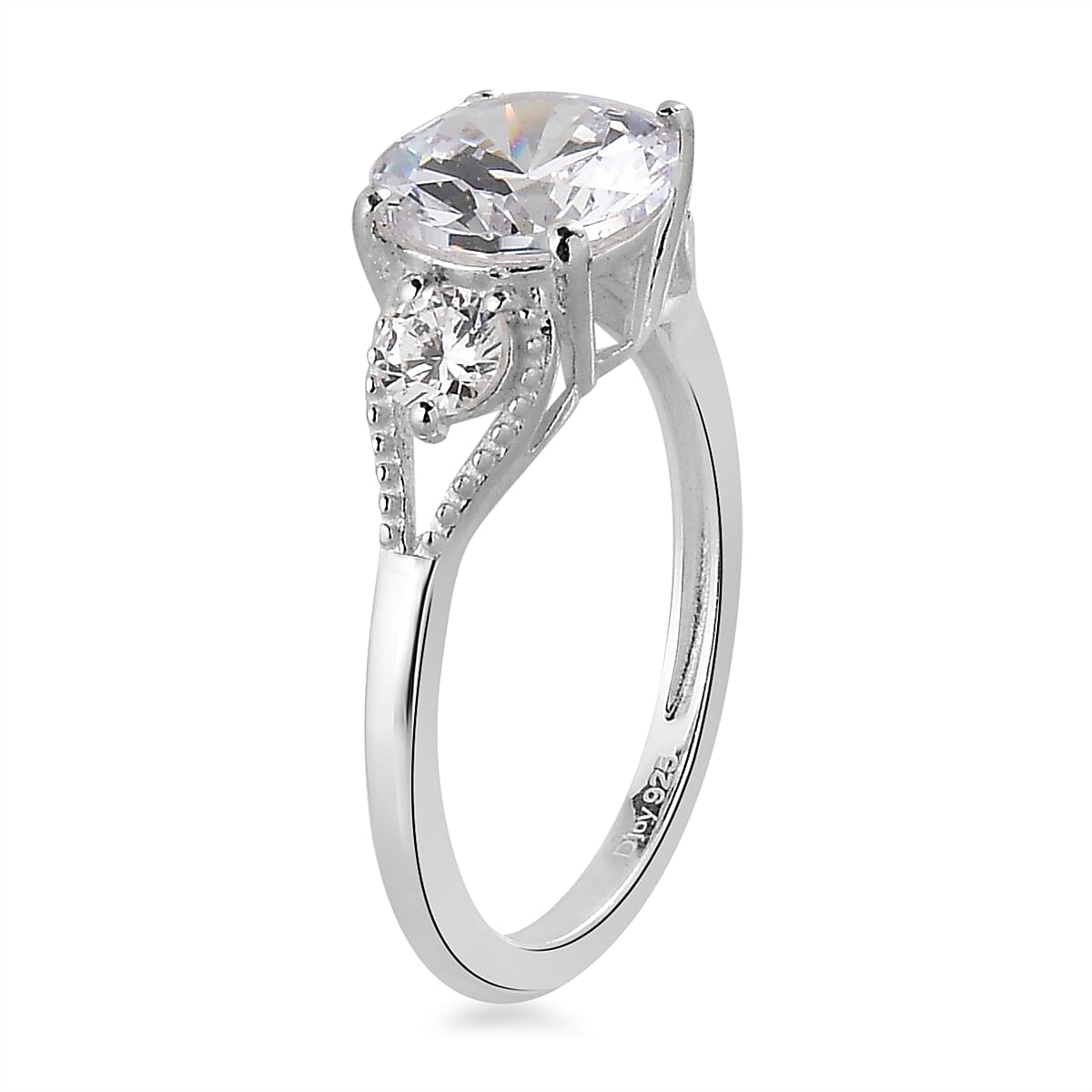 Simulated Diamond 3 Stone Ring in Sterling Silver (Size 7.0) image number 3