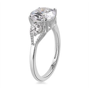 Simulated Diamond 3 Stone Ring in Sterling Silver (Size 8.0)