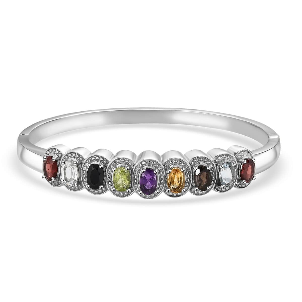 Multi gemstones Bangle Bracelet in Stainless Steel (7.25 In) 4.80 ctw image number 0