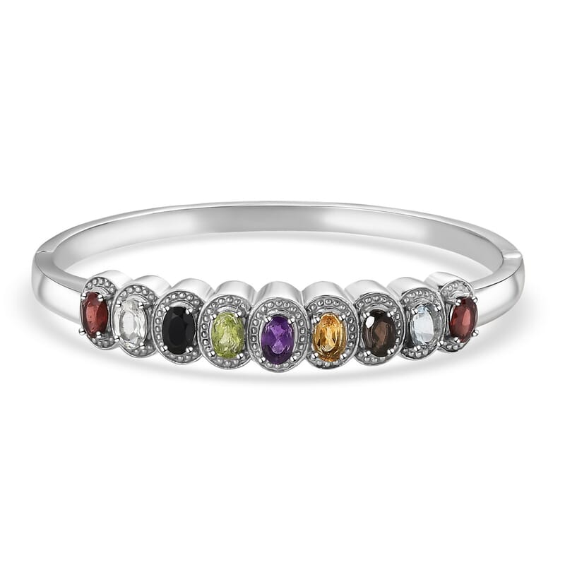 Multi Gemstone Bangle Bracelet in Stainless Steel (6.50 In) 4.80 ctw