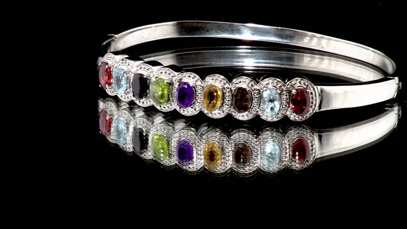 Multi gemstones Bangle Bracelet in Stainless Steel (7.25 In) 4.80 ctw