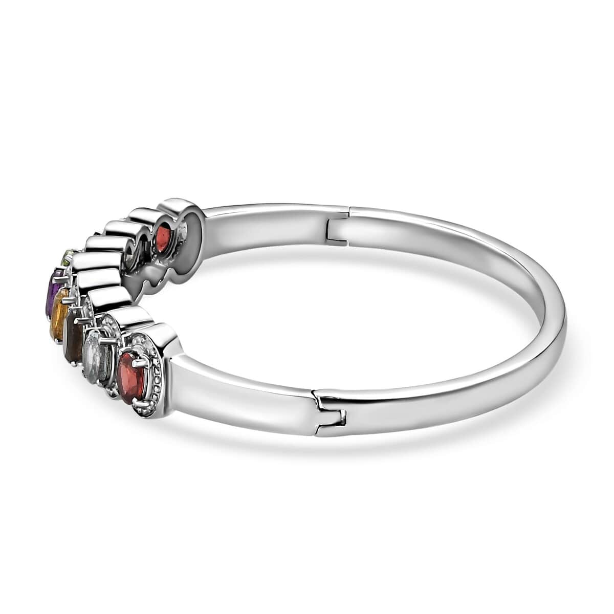 Multi gemstones Bangle Bracelet in Stainless Steel (7.25 In) 4.80 ctw image number 3