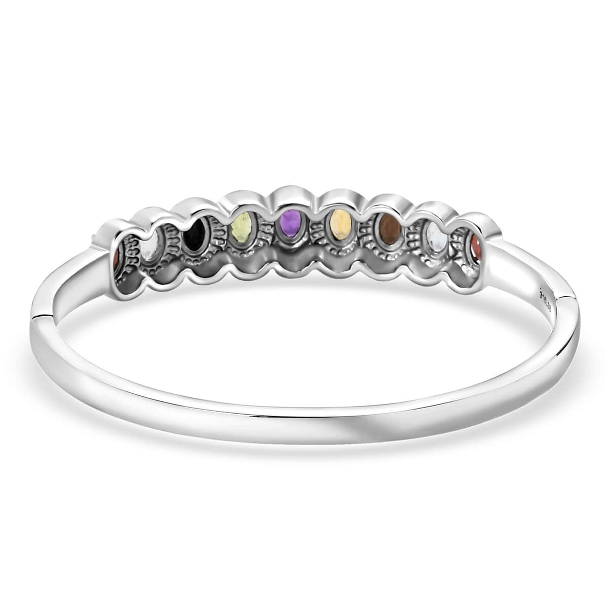 Multi gemstones Bangle Bracelet in Stainless Steel (7.25 In) 4.80 ctw image number 4