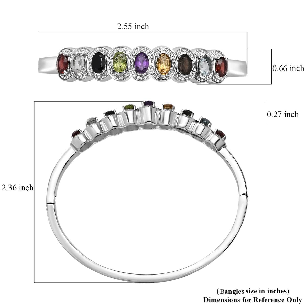 Multi gemstones Bangle Bracelet in Stainless Steel (7.25 In) 4.80 ctw image number 5