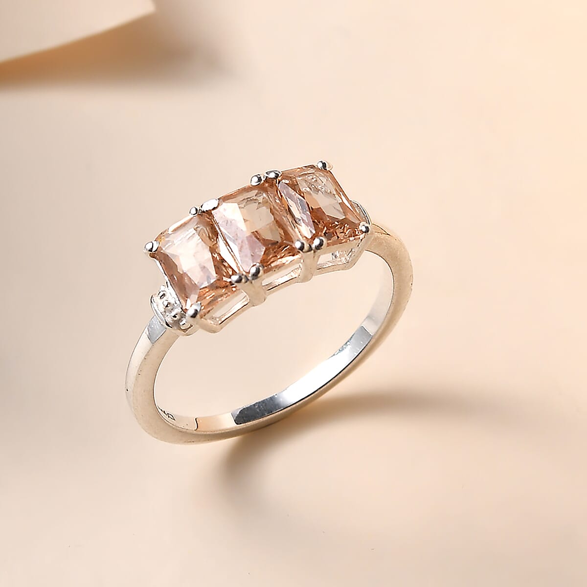 Simulated Champagne Color Diamond 3 Stone Ring in Sterling Silver (Size 10.0) 3.00 ctw image number 1