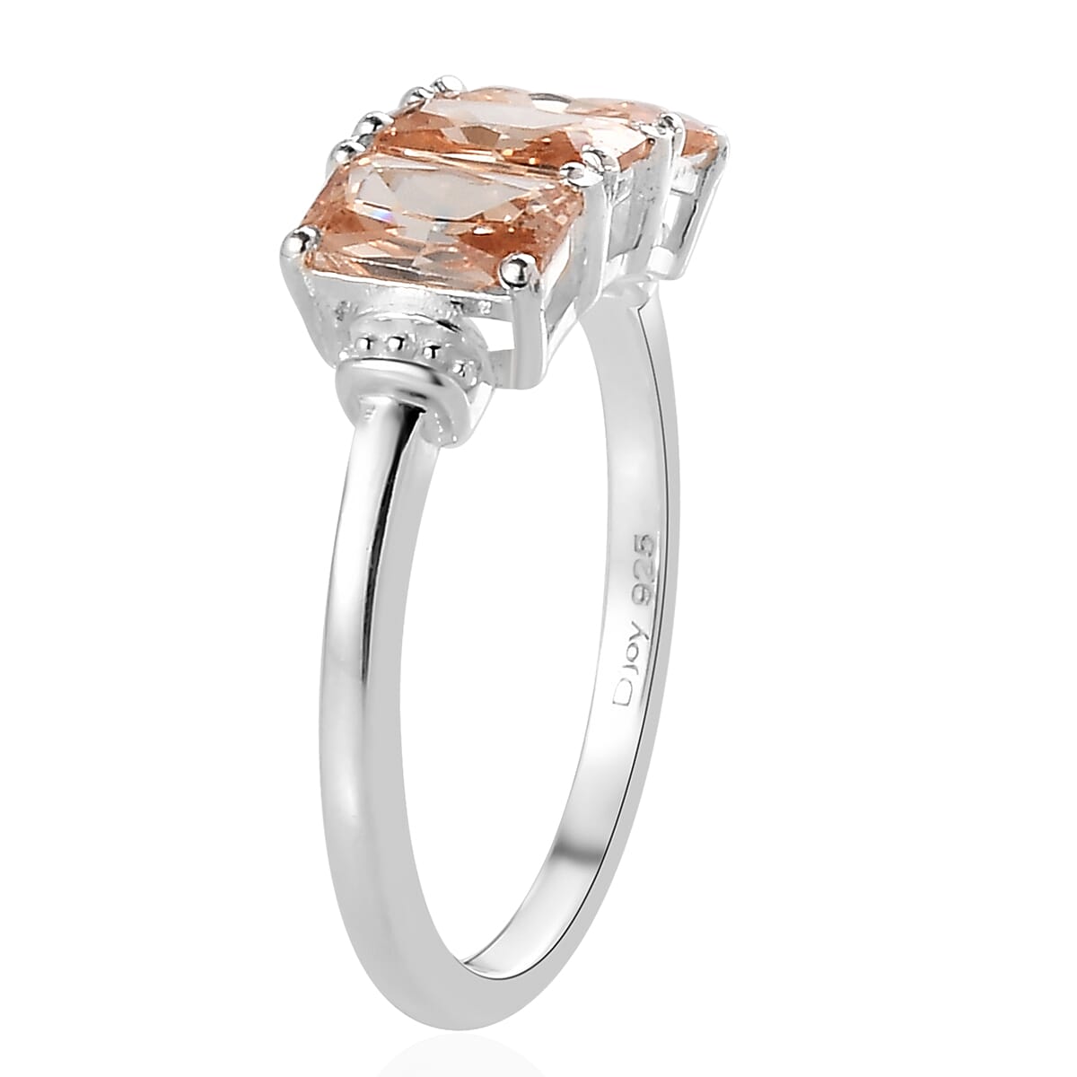Simulated Champagne Color Diamond 3 Stone Ring in Sterling Silver (Size 10.0) 3.00 ctw image number 3