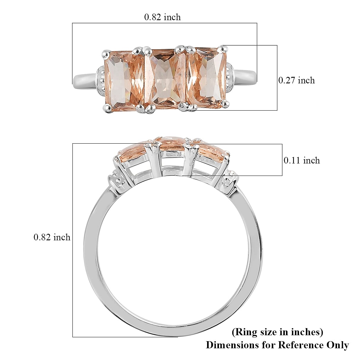 Simulated Champagne Color Diamond 3 Stone Ring in Sterling Silver (Size 10.0) 3.00 ctw image number 5