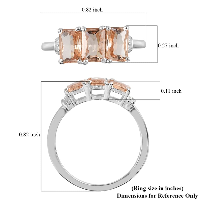 Simulated Champagne Color Diamond 3 Stone Ring in Sterling Silver (Size 5.0) 3.00 ctw