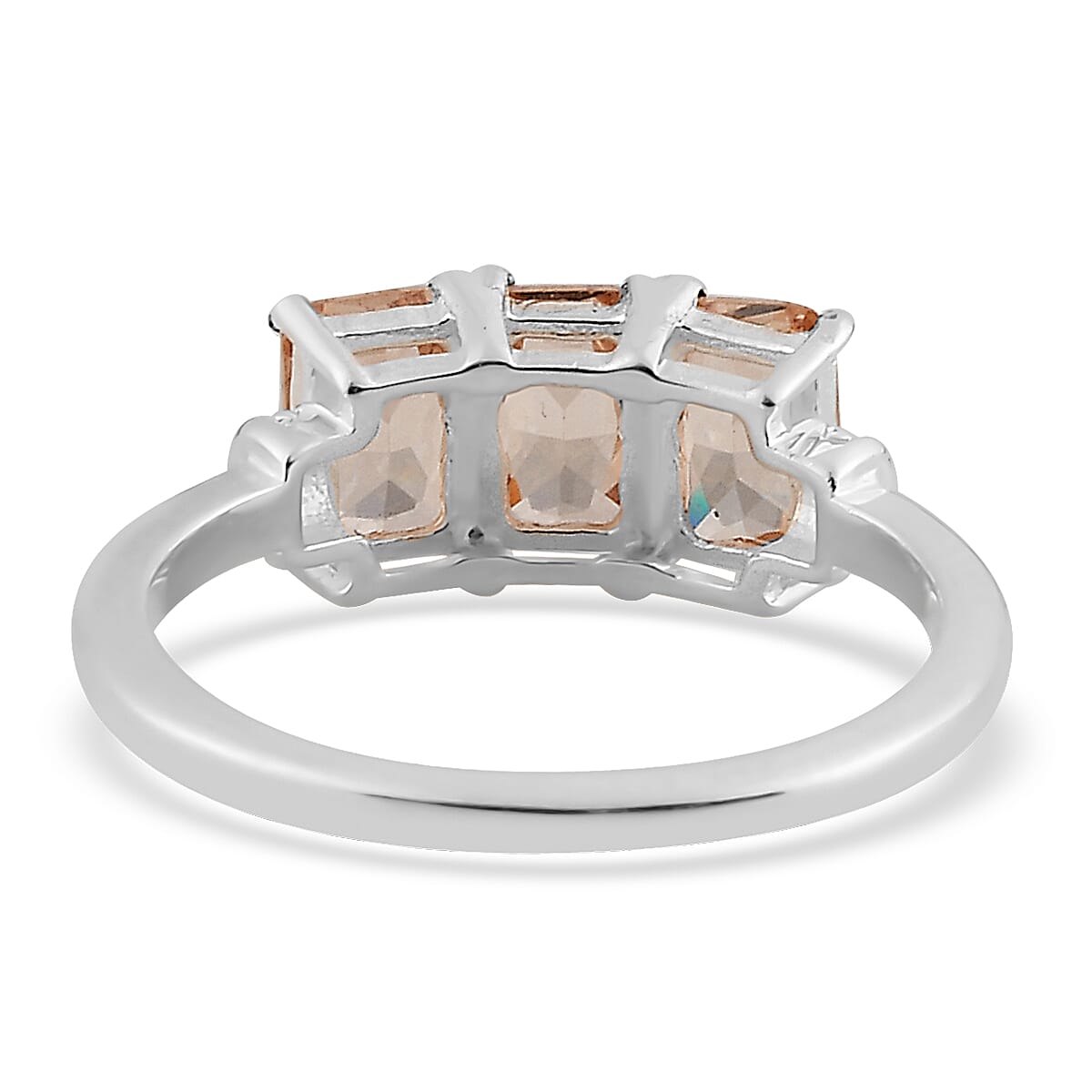 Simulated Champagne Color Diamond 3 Stone Ring in Sterling Silver (Size 7.0) 3.00 ctw image number 4