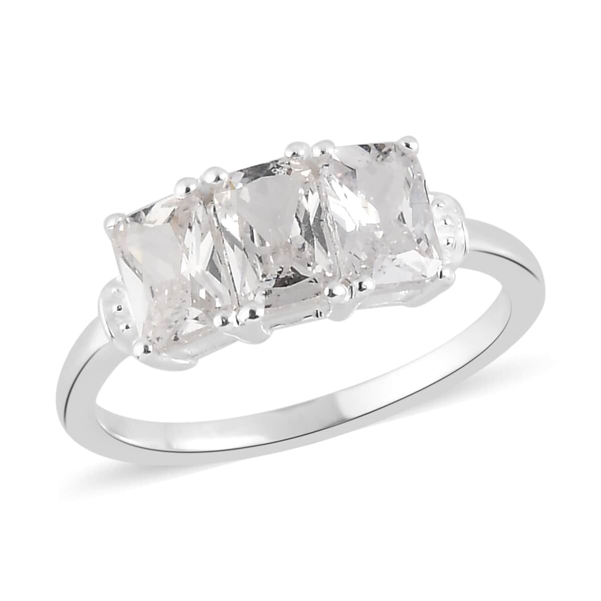 Simulated Diamond 3 Stone Ring in Sterling Silver (Size 10.0) image number 0