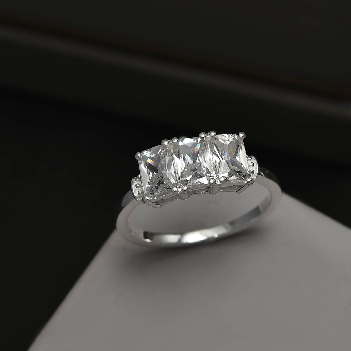 Simulated Diamond 3 Stone Ring in Sterling Silver (Size 10.0) image number 1