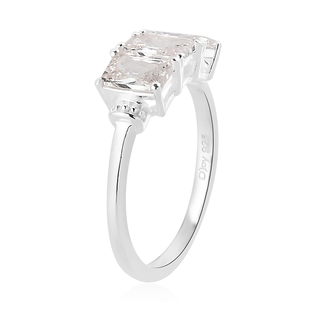 Simulated Diamond 3 Stone Ring in Sterling Silver (Size 10.0)