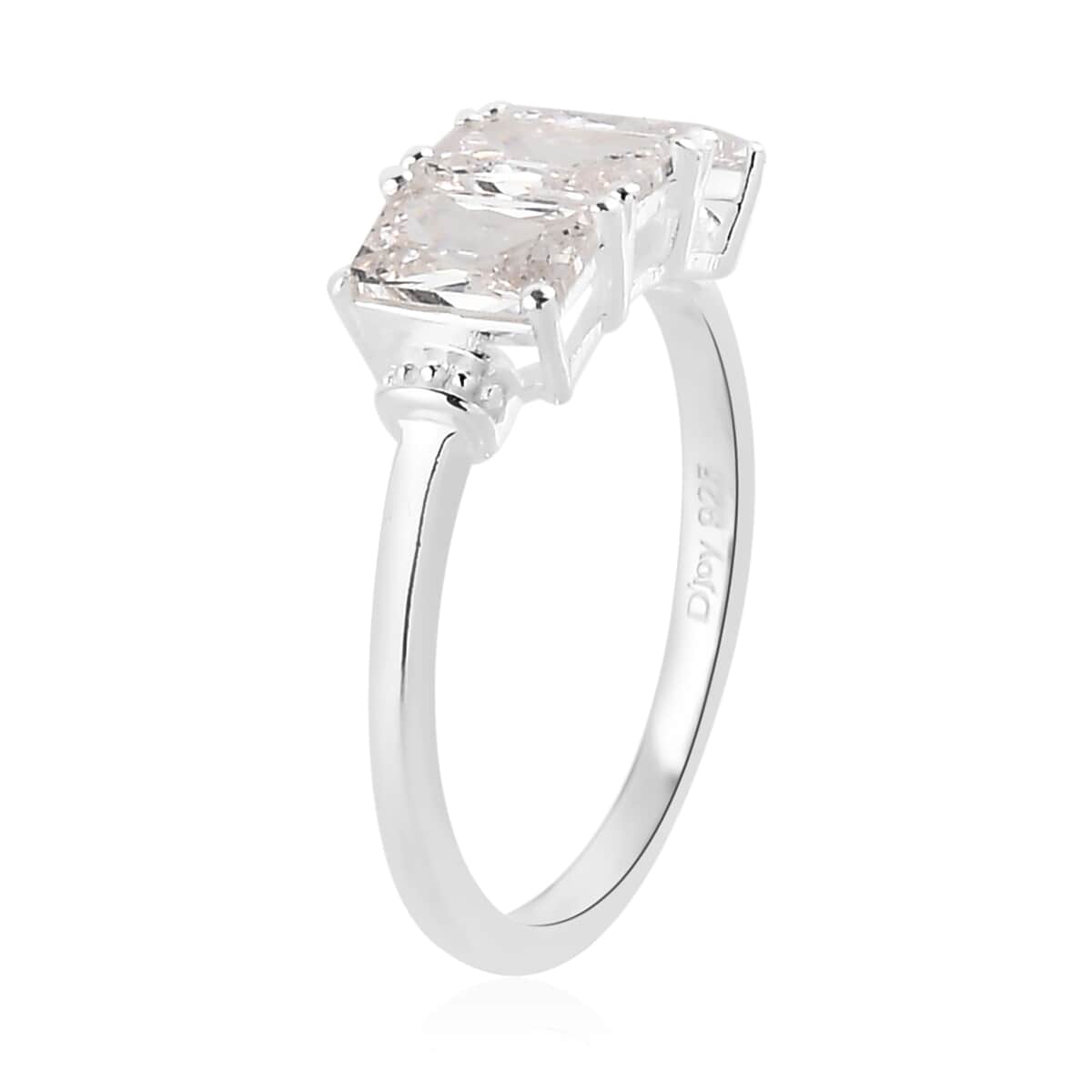 Simulated Diamond 3 Stone Ring in Sterling Silver (Size 10.0) image number 3