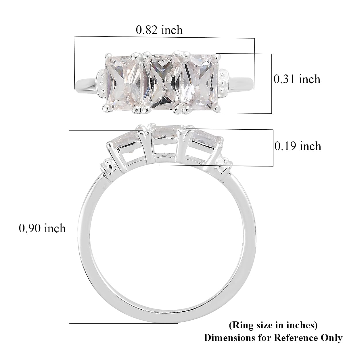 Simulated Diamond 3 Stone Ring in Sterling Silver (Size 10.0)