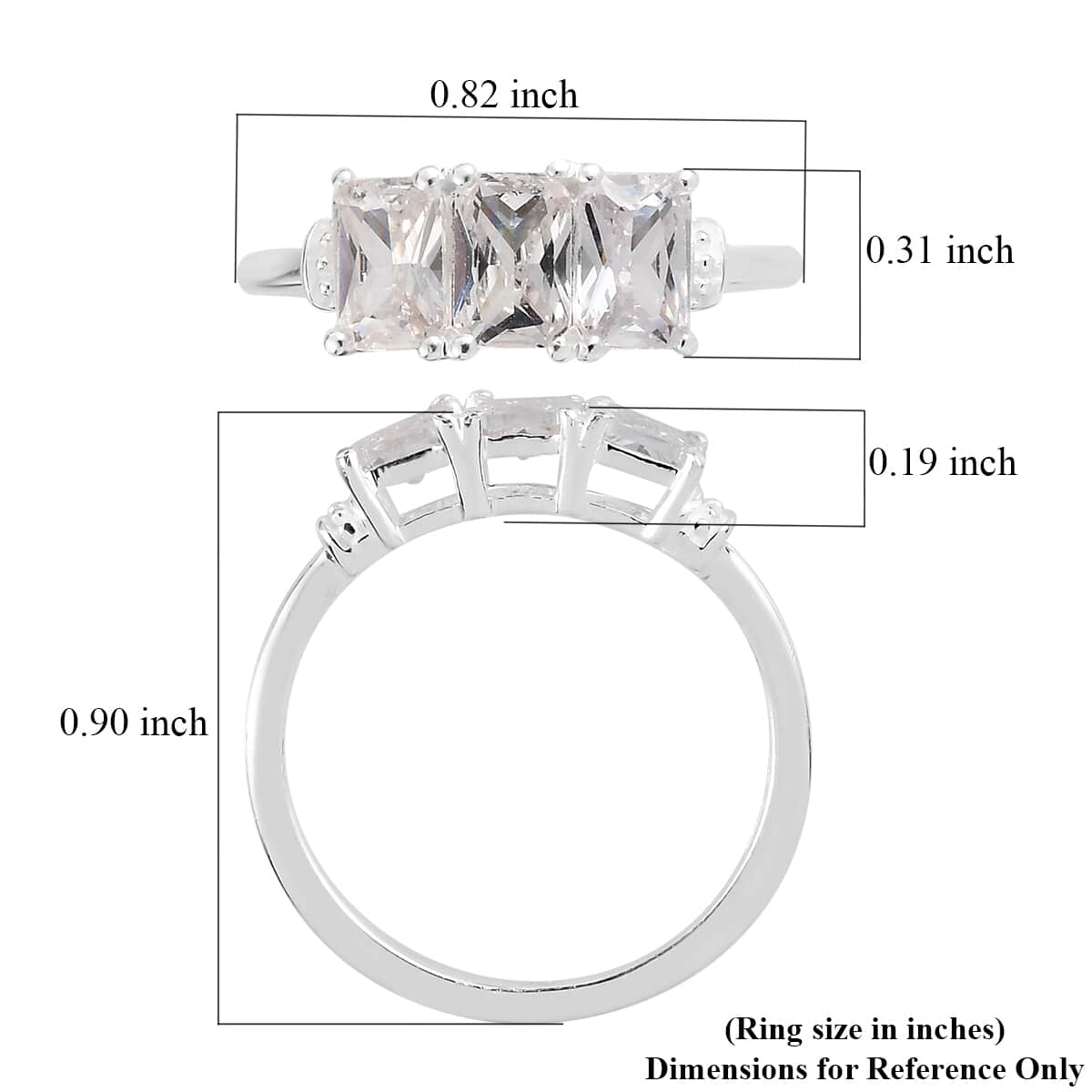Simulated Diamond 3 Stone Ring in Sterling Silver (Size 10.0) image number 5