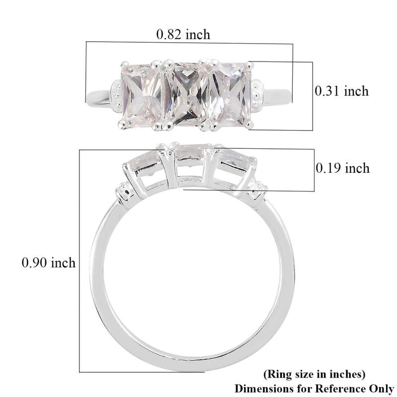 Simulated Diamond 3 Stone Ring in Sterling Silver (Size 10.0)