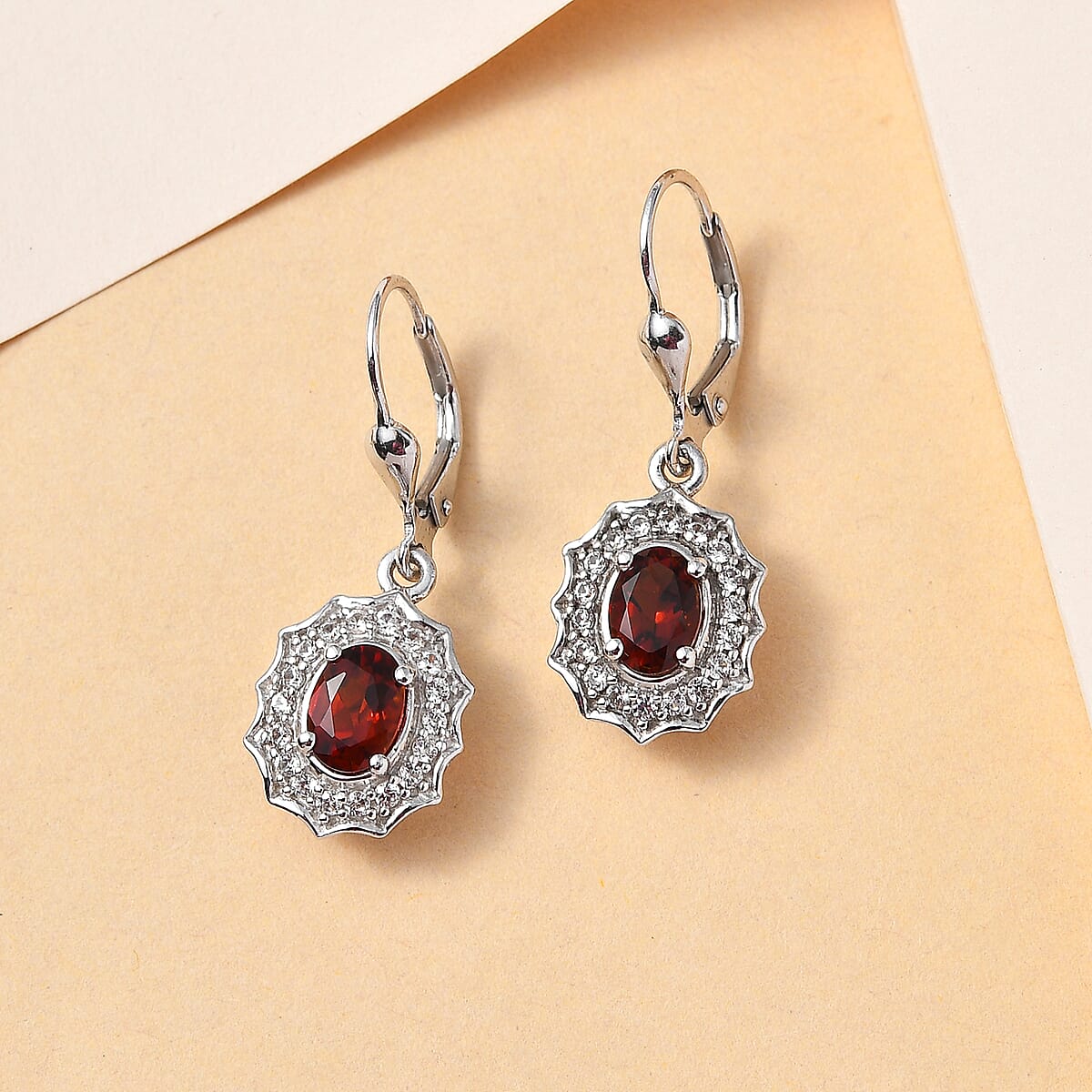 Premium Brazilian Cherry Citrine and White Zircon Lever Back Earrings in Platinum Over Sterling Silver 2.15 ctw image number 1