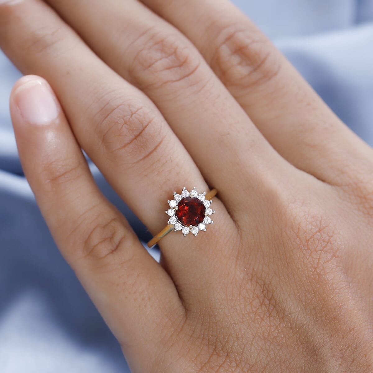 Premium Brazilian Cherry Citrine and White Zircon Sunburst Ring in Vermeil Yellow Gold Over Sterling Silver 1.20 ctw image number 2