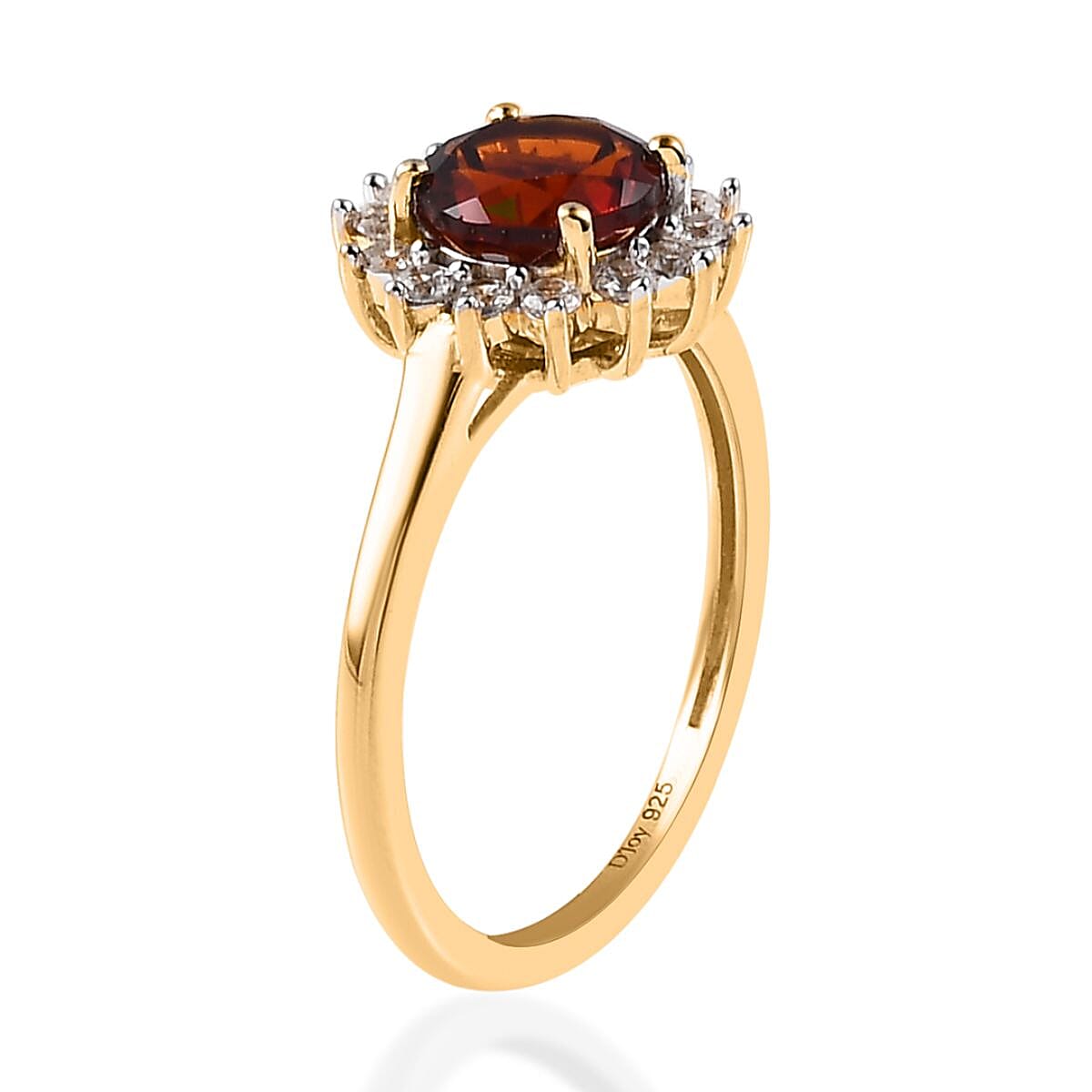 Premium Brazilian Cherry Citrine and White Zircon Sunburst Ring in Vermeil Yellow Gold Over Sterling Silver (Size 10.0) 1.20 ctw