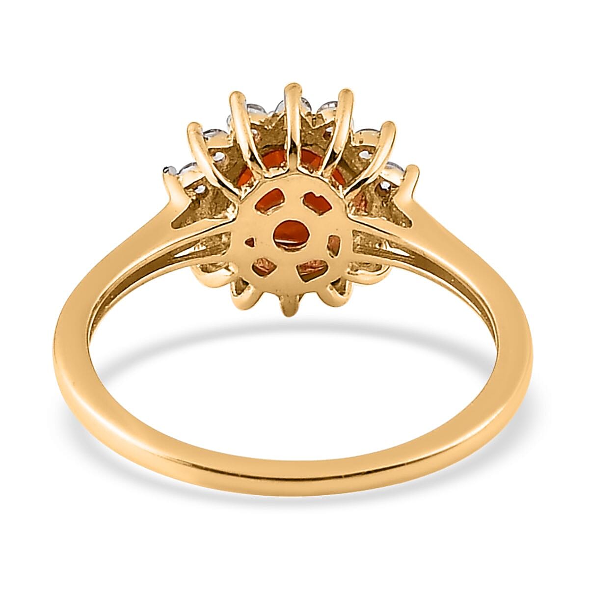 Premium Brazilian Cherry Citrine and White Zircon Sunburst Ring in Vermeil Yellow Gold Over Sterling Silver (Size 10.0) 1.20 ctw