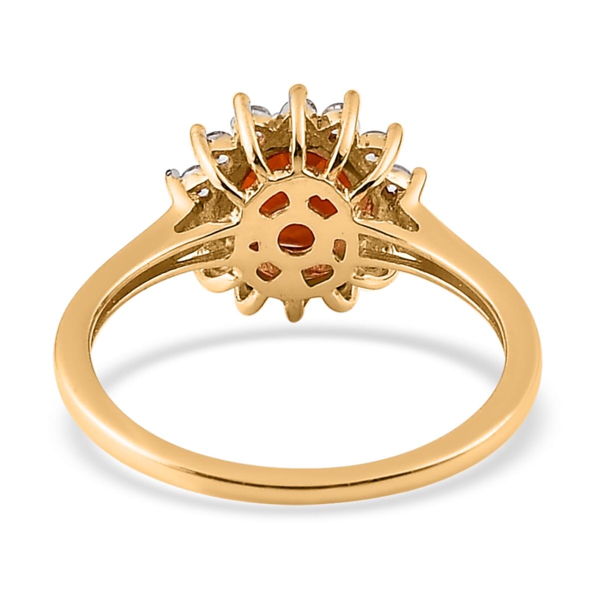 Premium Brazilian Cherry Citrine and White Zircon Sunburst Ring in Vermeil Yellow Gold Over Sterling Silver 1.20 ctw image number 4