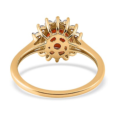Premium Brazilian Cherry Citrine and White Zircon Sunburst Ring in Vermeil Yellow Gold Over Sterling Silver (Size 10.0) 1.20 ctw