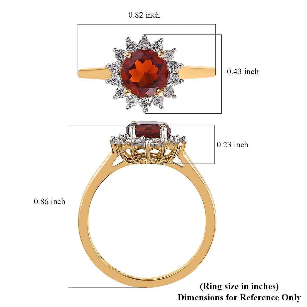 Premium Brazilian Cherry Citrine and White Zircon Sunburst Ring in Vermeil Yellow Gold Over Sterling Silver (Size 10.0) 1.20 ctw