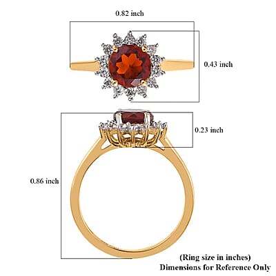 Premium Brazilian Cherry Citrine and White Zircon Sunburst Ring in Vermeil Yellow Gold Over Sterling Silver (Size 10.0) 1.20 ctw