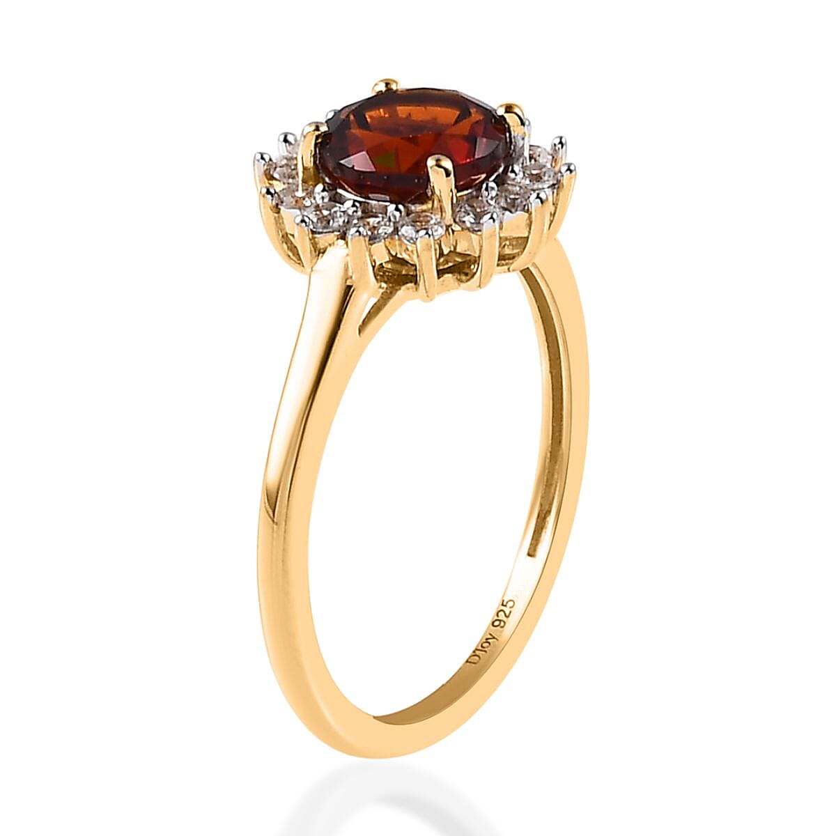 Premium Brazilian Cherry Citrine and White Zircon Sunburst Ring in Vermeil Yellow Gold Over Sterling Silver (Size 5.0) 1.20 ctw