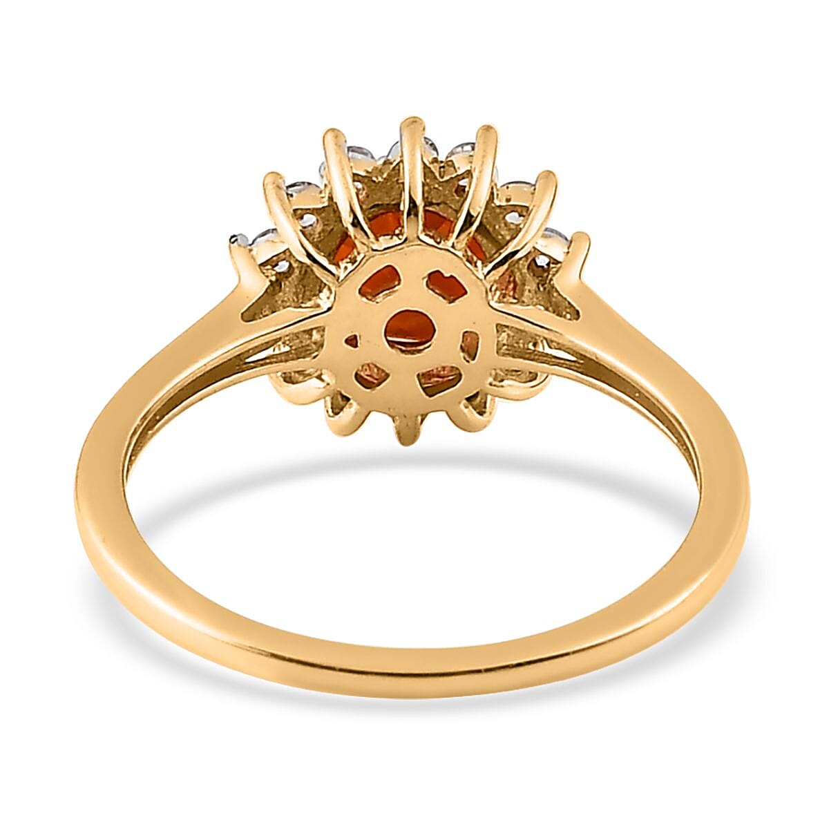 Premium Brazilian Cherry Citrine and White Zircon Sunburst Ring in Vermeil Yellow Gold Over Sterling Silver (Size 5.0) 1.20 ctw
