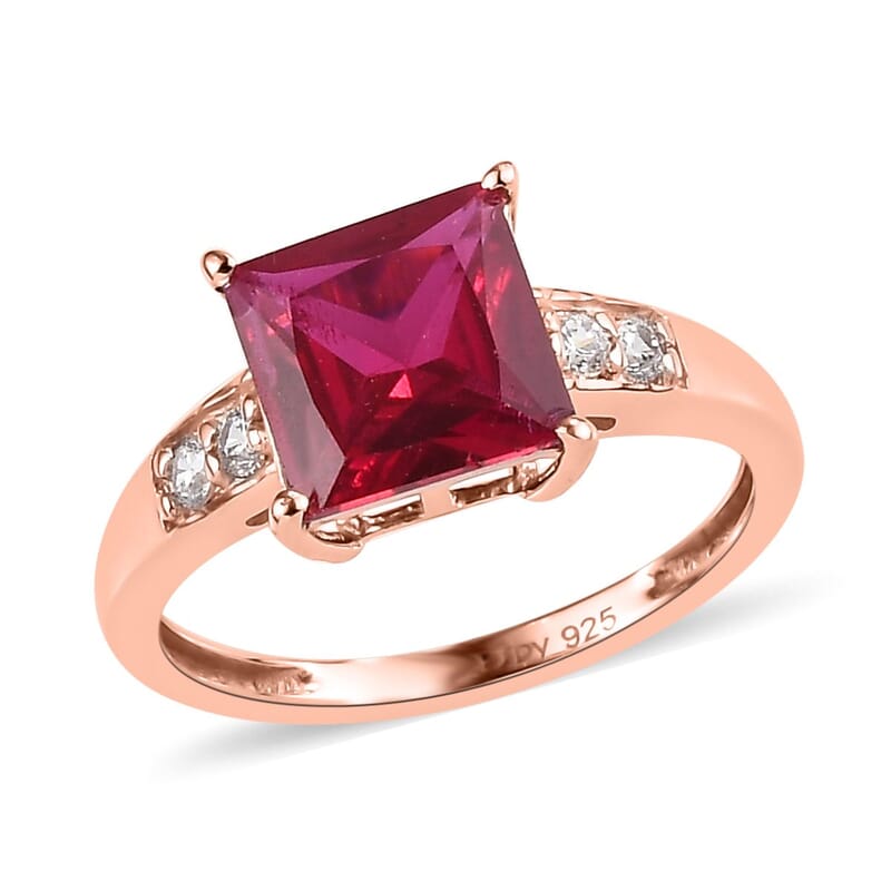 Simulated Red and White Diamond Ring in 14K RG Over Sterling Silver (Size 10.0) 3.10 ctw