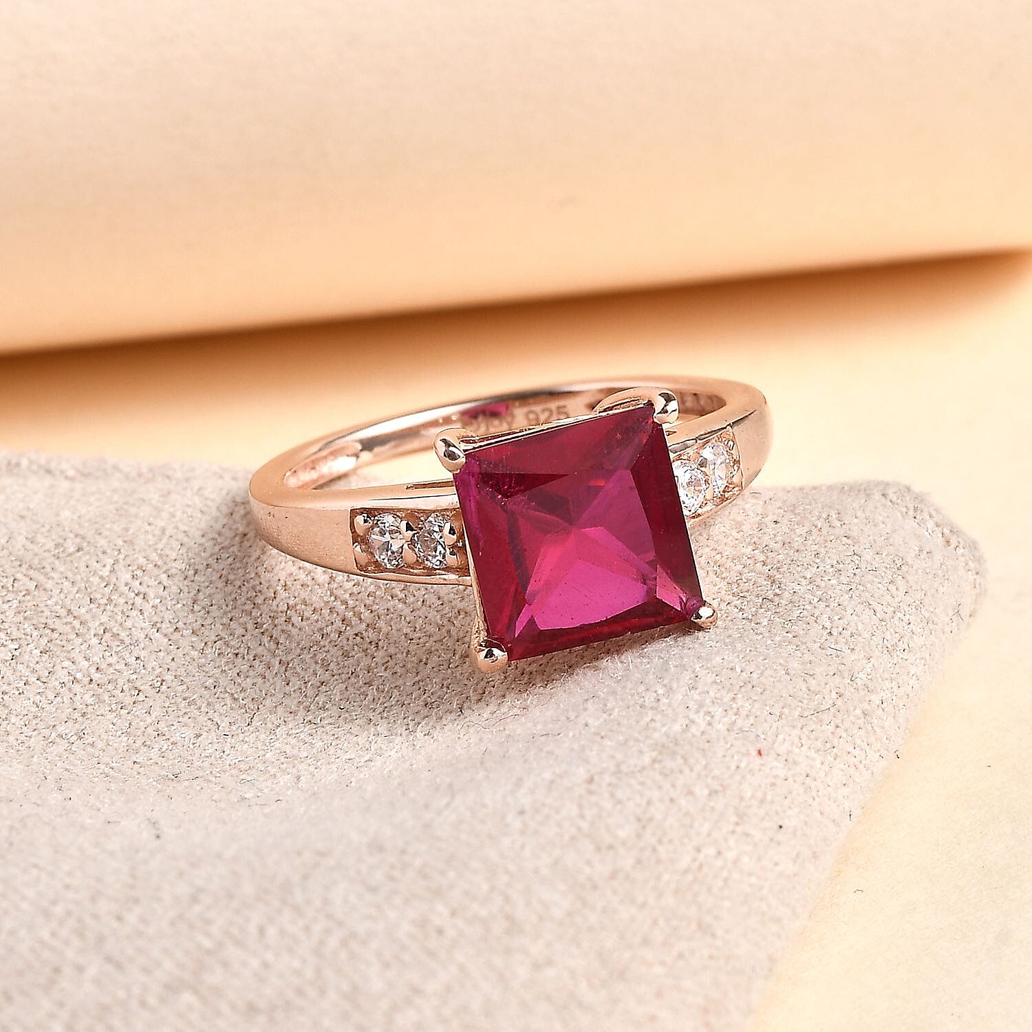 Simulated Red and White Diamond Ring in 14K RG Over Sterling Silver (Size 10.0) 3.10 ctw
