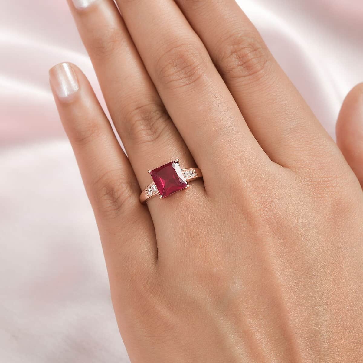 Simulated Red and White Diamond Ring in 14K RG Over Sterling Silver 3.10 ctw image number 2