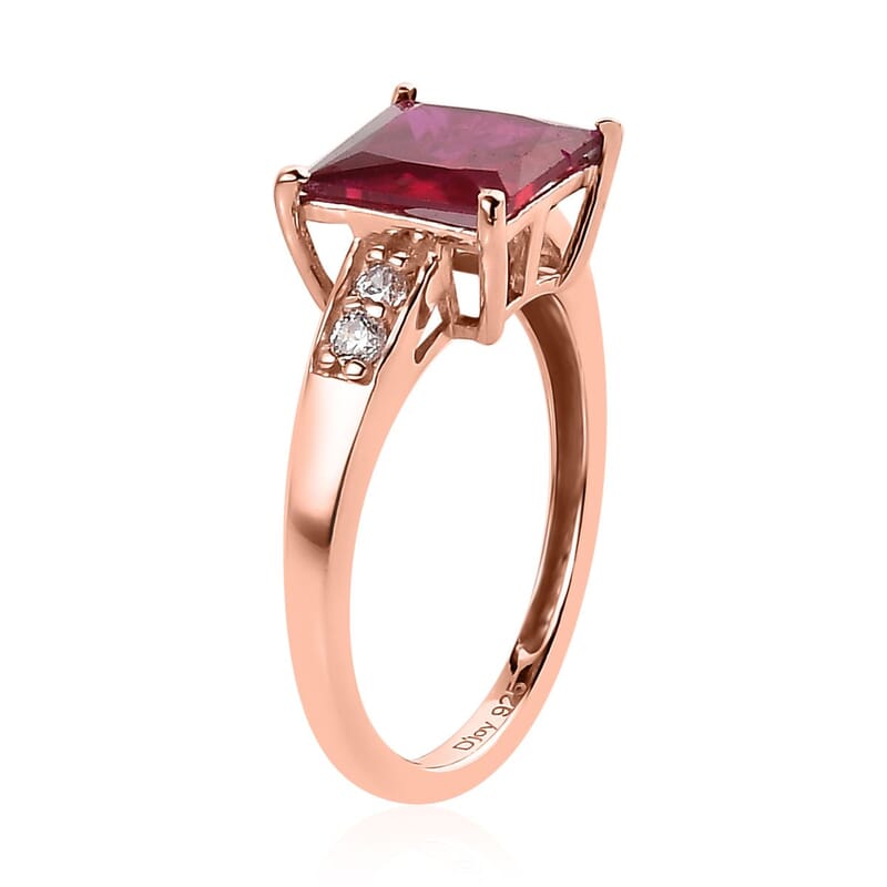 Simulated Red and White Diamond Ring in 14K RG Over Sterling Silver (Size 10.0) 3.10 ctw